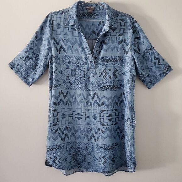 Chelsea & Theodore Aztec Print Chambray Shirt Dress Size XL - Picture 2 of 7